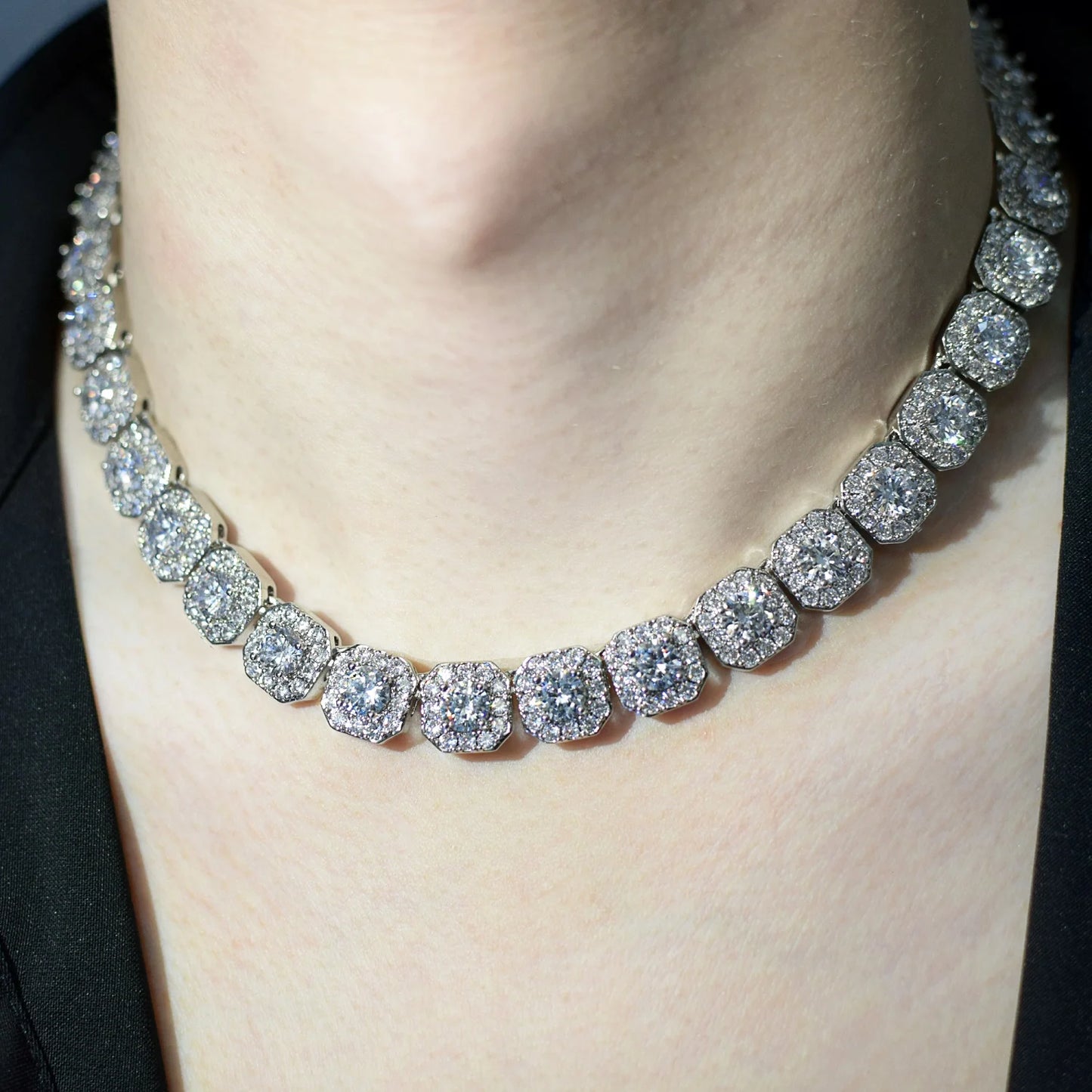 12mm Square Clustered Chain Necklace For Women Link Choker Zirconia Gold Color Fashion Jewelry