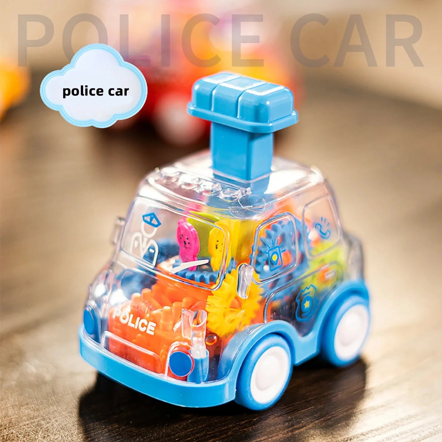 Baby Toy Cartoon Press Gear Car Toy Inertia Pull-back Transparent Car Inertia Rebound Car Birthday Gifts for Kids Boys and Girls