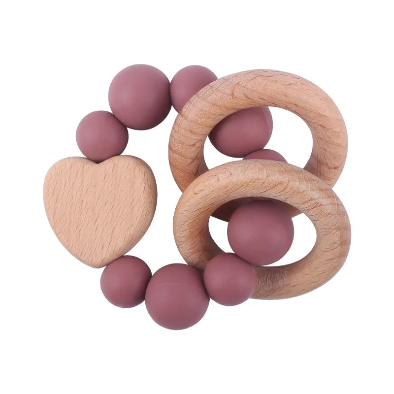 New Baby Products Made of Beech Cartoon Love Soothe Baby Silicone Bite Grinding Beech Wood Toys Baby Accessories Bebes teether