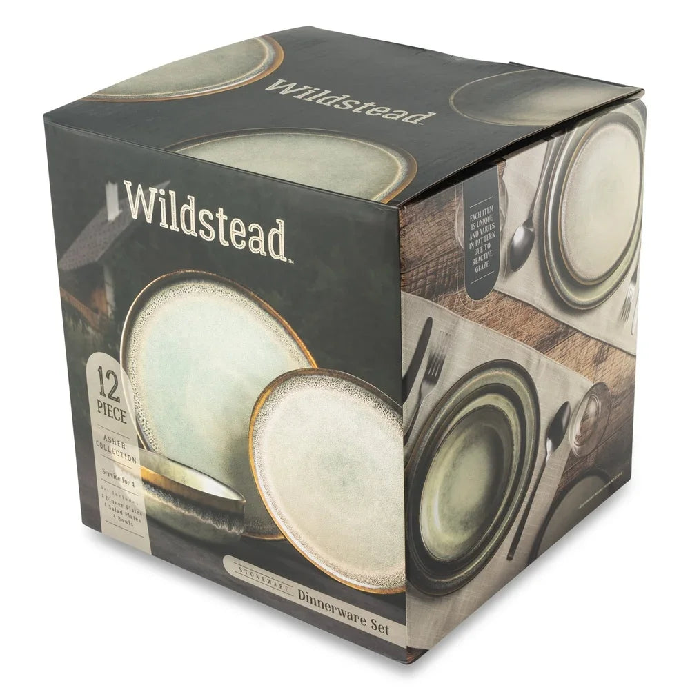 12-Piece Ceramic Dinnerware Set Rustic Design Dishwasher Safe Dinner Plates Salad Bowls Service 4 High-Quality Stoneware