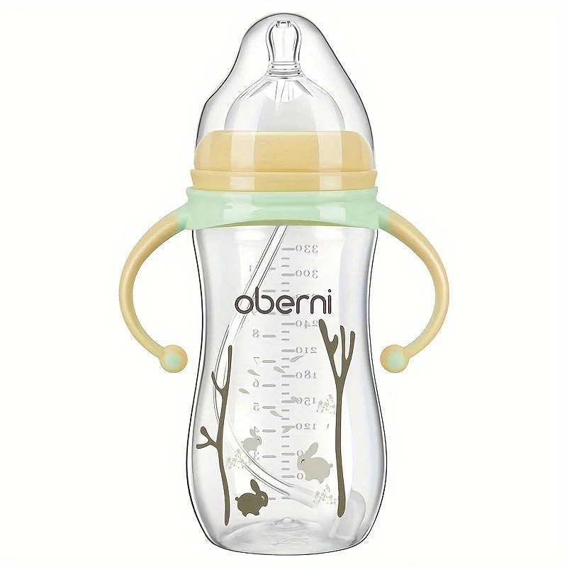 Baby Bottle with Handle, Anti-Drop Soft Nipple Water Formula Milk Feeding Sippy Bottle for Infants Toddlers Newborn