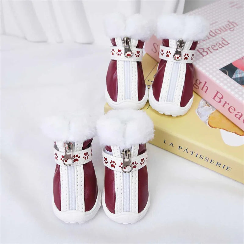 Pet Dog Boots for Warmth in Snowy Weather Waterproof PU 4-piece Set / Package Anti-slip Style for Small Dogs