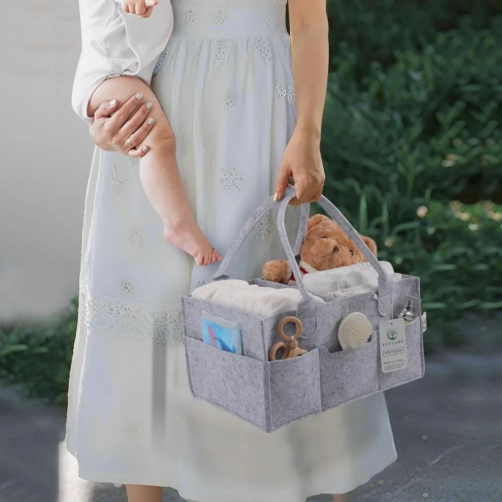 baby diaper caddy - enlarge nursery storage bin and car organizer for diapers and wipes - storage basket for newborn essentials,