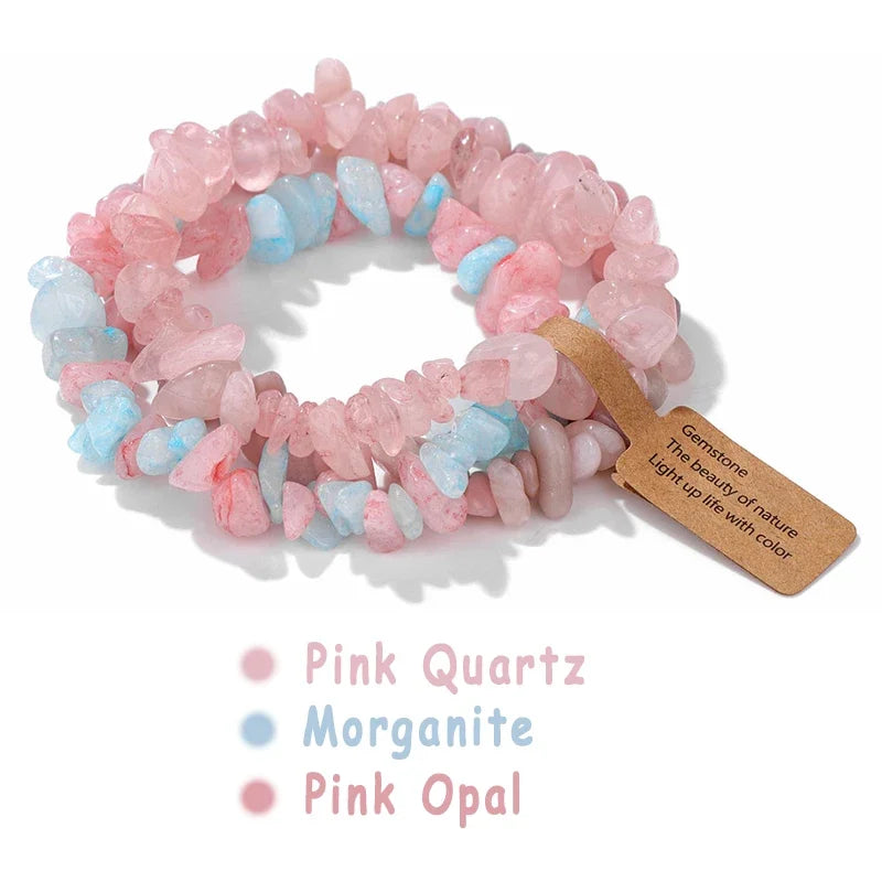 3pcs/set Natural Crystal Gem Stone Bracelet 5-8mm Irregular Amethysts Aquamarine Chips Beads Bracelets Women Men Elastic Jewelry