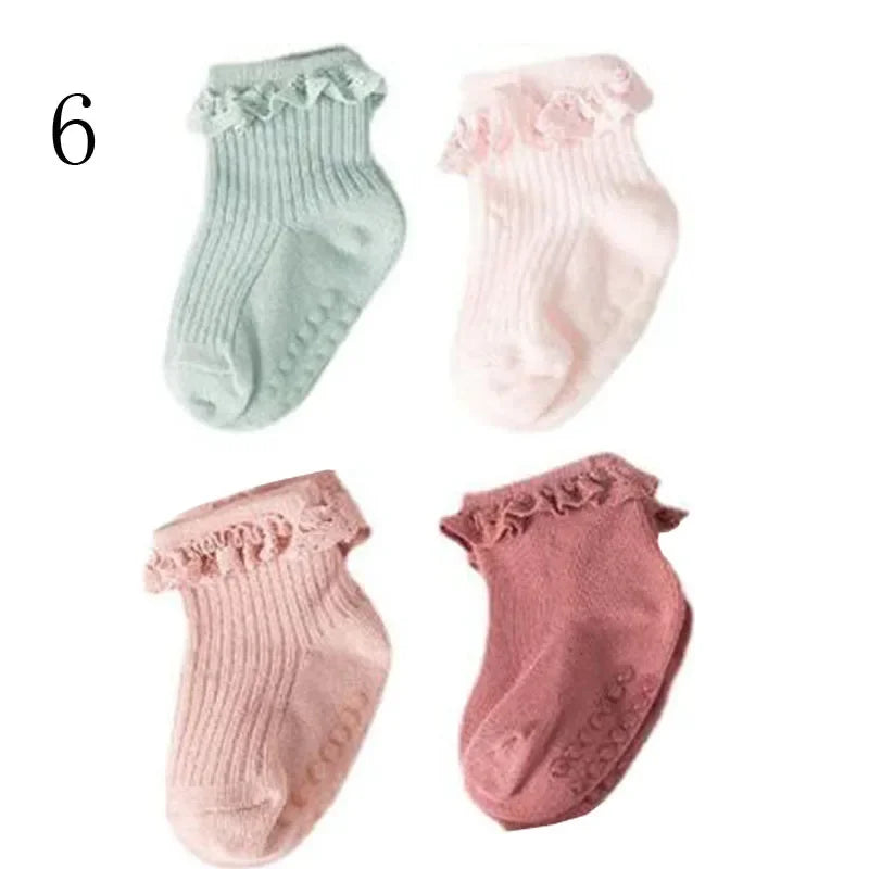 4 Pair new baby children's non-slip autumn winter cotton socks solid color baby foot socks