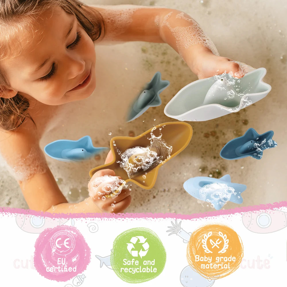 1Set Baby Bath Toys Animal Cute Cartoon Toddler Water Toys  Swim Bathroom Baby Silicone Sprinkler Bathtub Animal Toy Infant Kids