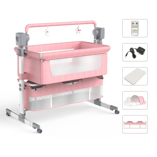 Bassinet for Baby, Automatic Rocking Bassinet with Remote, Wheels, Newborn Bedside Sleeper, Co-sleeper suit 0-6M, Travel Baby Cribs