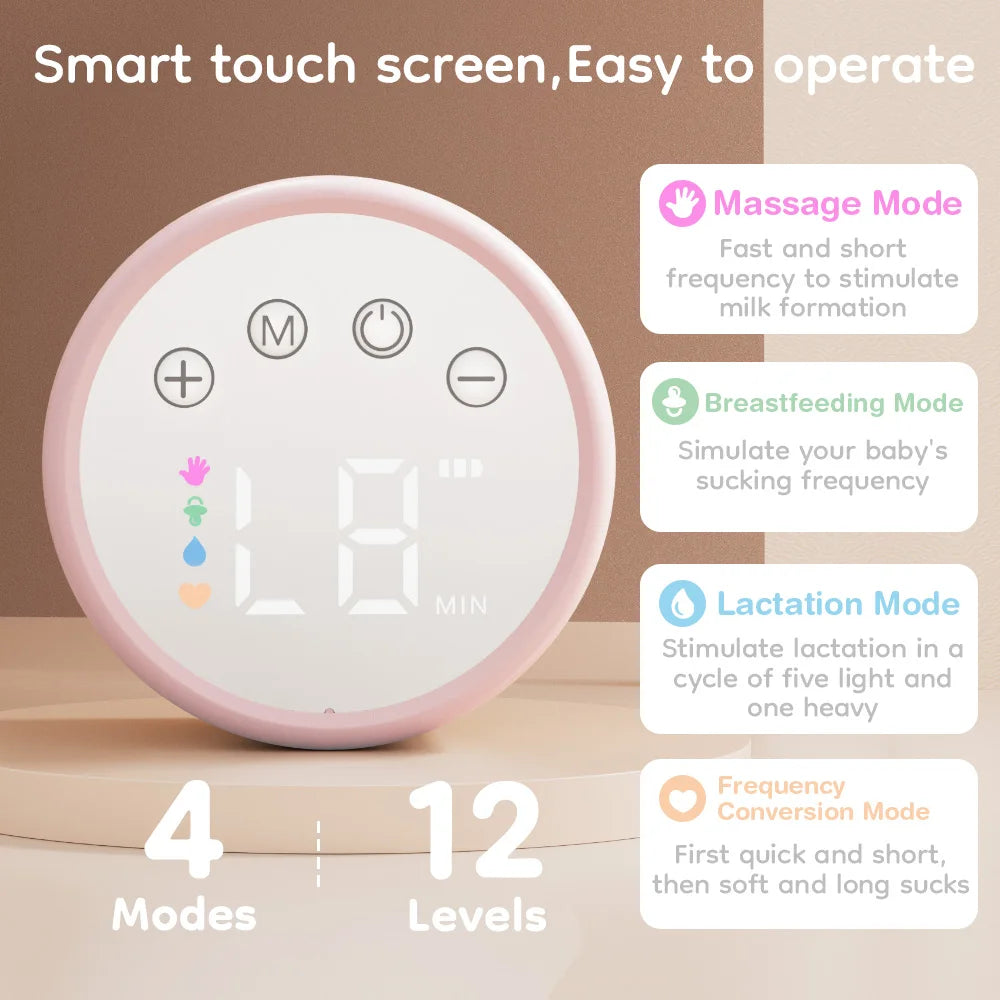 Wearable Breast Pump Hands Free Electric Breast Pumps Comfort Milk Collector Lightweight with LED Display 4 Modes & 12 Levels