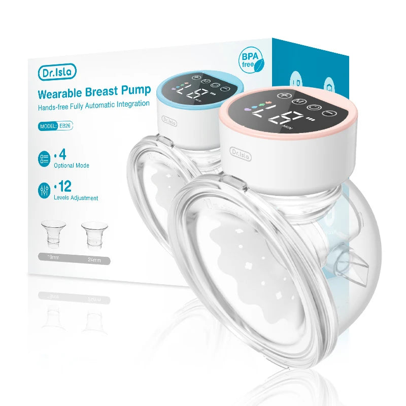 MAMIJOY 2PCS Wearable Electric Breast Pumps 40dB Low Noise 4 Modes＆12 Levels Hands Free Breast Pump Free 19/24mm Flange EB26D