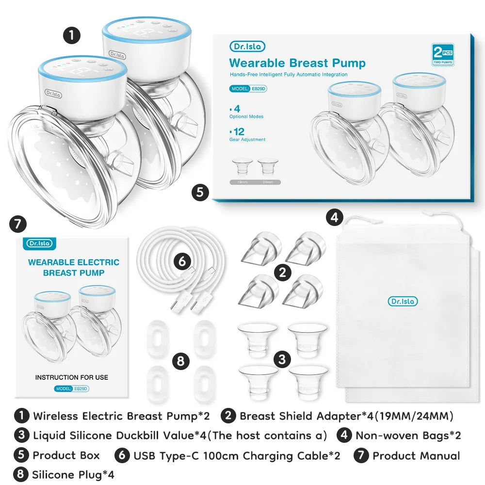Wearable Breast Pump Hands Free Electric Breast Pumps Comfort Milk Collector Lightweight with LED Display 4 Modes & 12 Levels