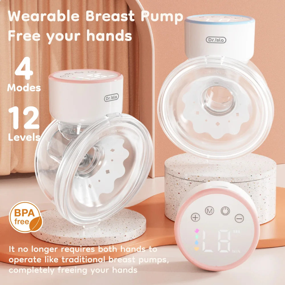 Wearable Breast Pump Hands Free Electric Breast Pumps Comfort Milk Collector Lightweight with LED Display 4 Modes & 12 Levels
