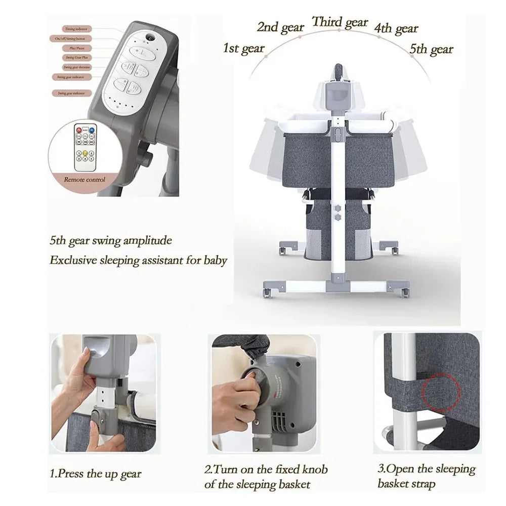 Bassinet for Baby, Automatic Rocking Bassinet with Remote, Wheels, Newborn Bedside Sleeper, Co-sleeper suit 0-6M, Travel Baby Cribs
