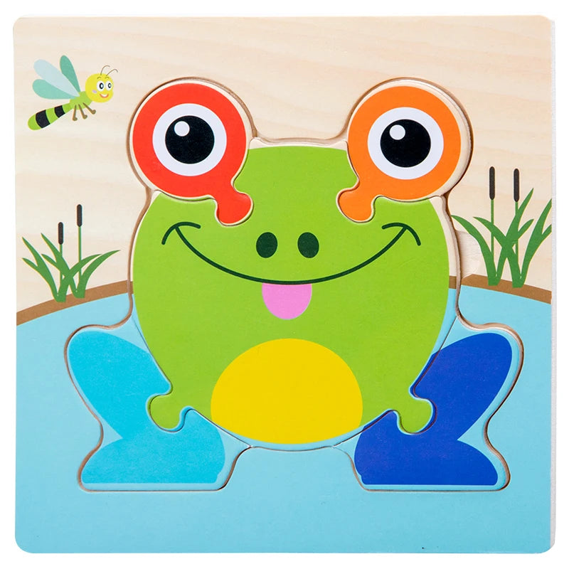 Baby Wooden Toys 3D Wood Puzzle Cartoon Animal Matching Game Intelligence Jigsaw Puzzle Toys For Children Educational