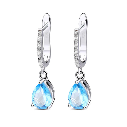 Gem's Ballet Natural Sky Blue Topaz Earrings Genuine 925 Sterling Silver Fine Jewelry 7x10mm Drop Earring For Women Fashion
