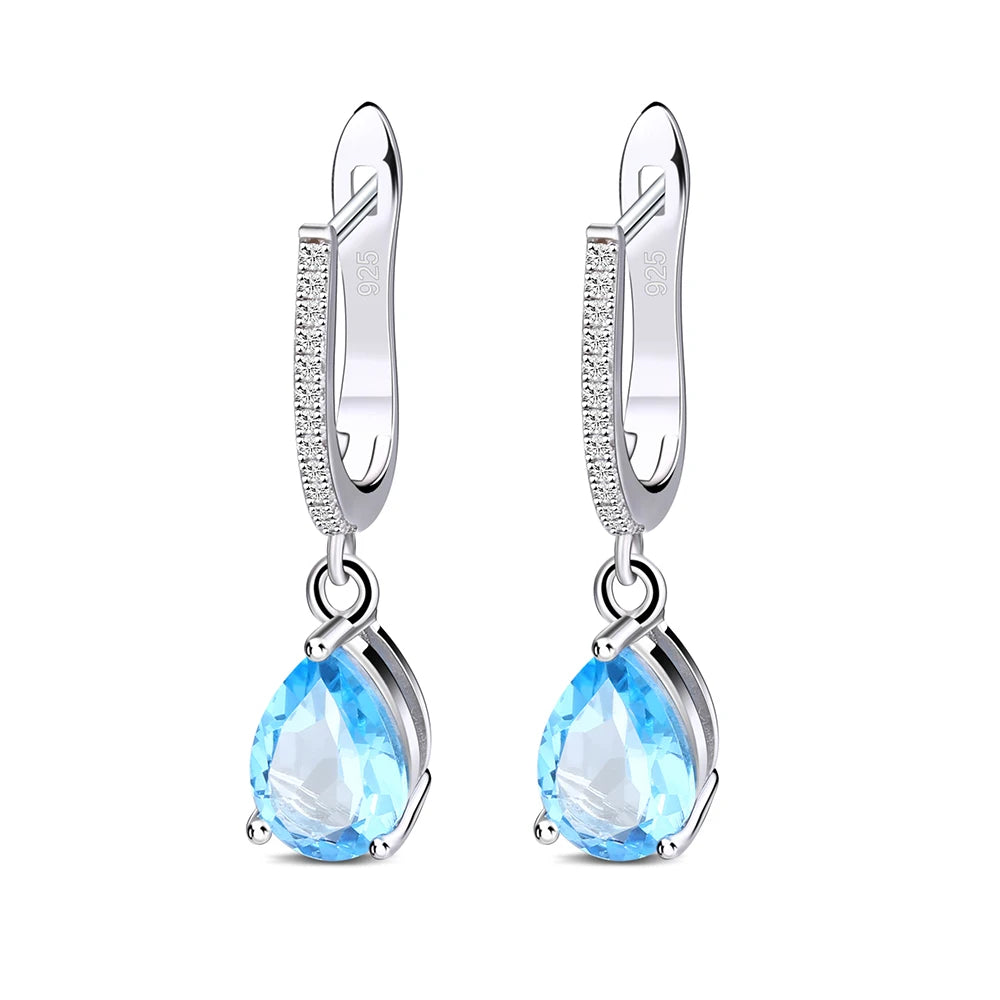 Gem's Ballet Natural Sky Blue Topaz Earrings Genuine 925 Sterling Silver Fine Jewelry 7x10mm Drop Earring For Women Fashion