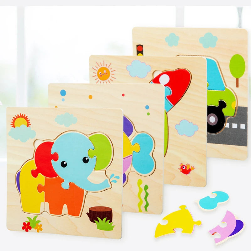 Baby Wooden Toys 3D Wood Puzzle Cartoon Animal Matching Game Intelligence Jigsaw Puzzle Toys For Children Educational