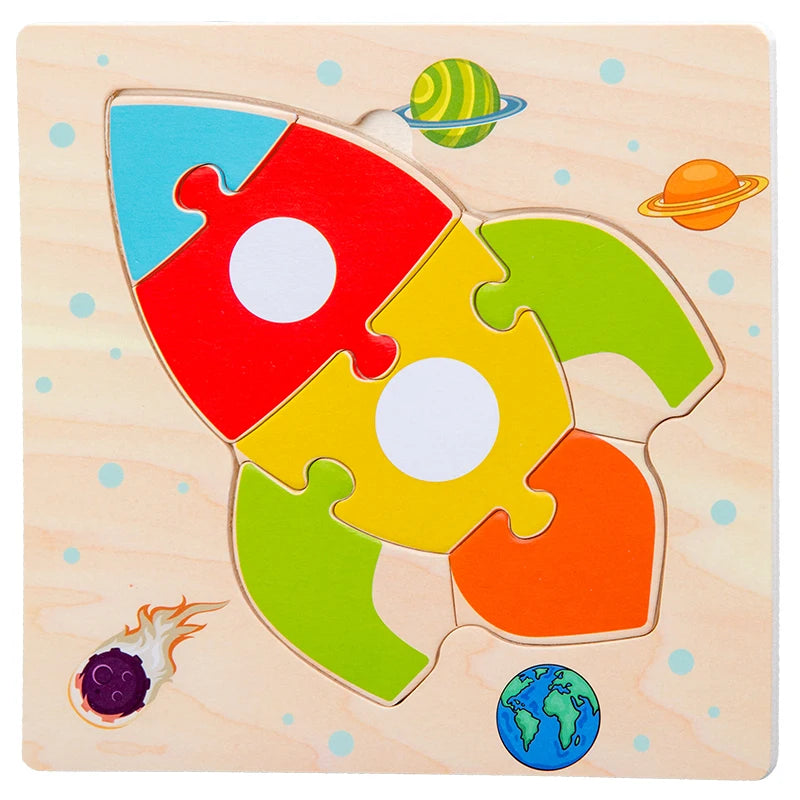 Baby Wooden Toys 3D Wood Puzzle Cartoon Animal Matching Game Intelligence Jigsaw Puzzle Toys For Children Educational