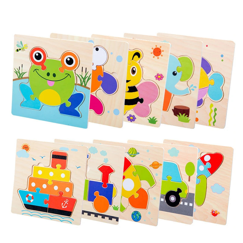 Baby Wooden Toys 3D Wood Puzzle Cartoon Animal Matching Game Intelligence Jigsaw Puzzle Toys For Children Educational