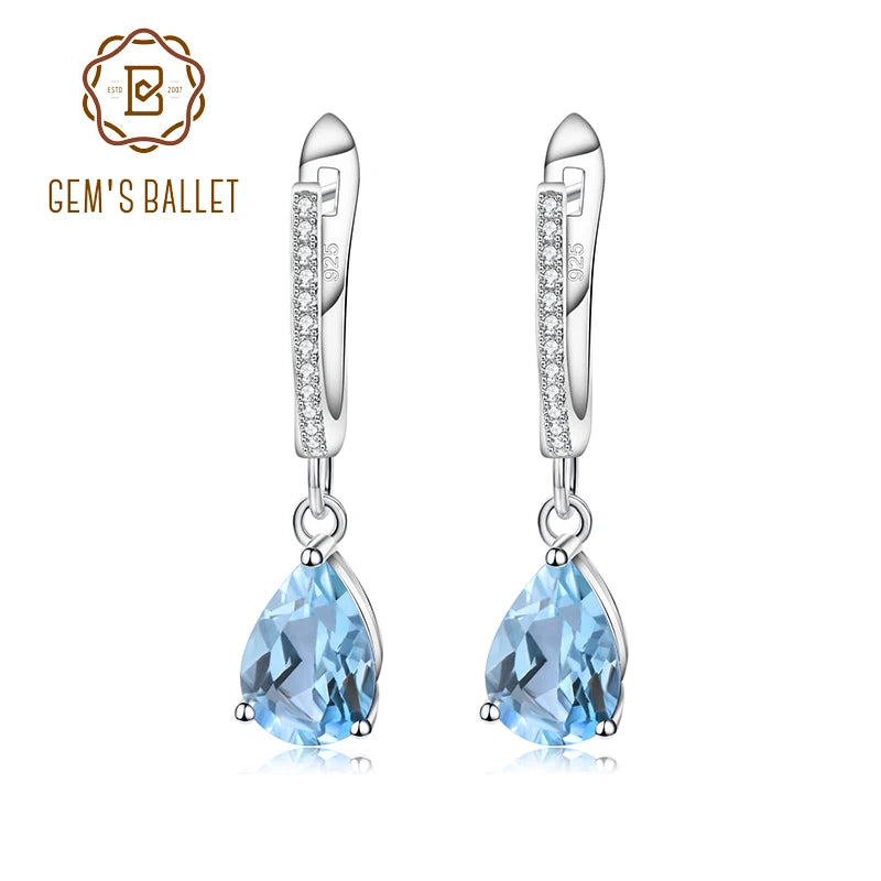 Gem's Ballet Natural Sky Blue Topaz Earrings Genuine 925 Sterling Silver Fine Jewelry 7x10mm Drop Earring For Women Fashion