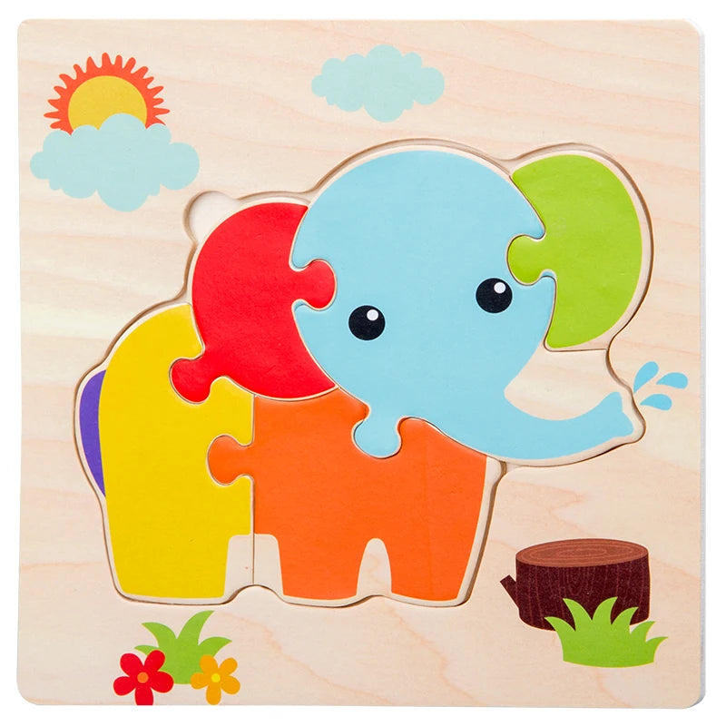 Baby Wooden Toys 3D Wood Puzzle Cartoon Animal Matching Game Intelligence Jigsaw Puzzle Toys For Children Educational