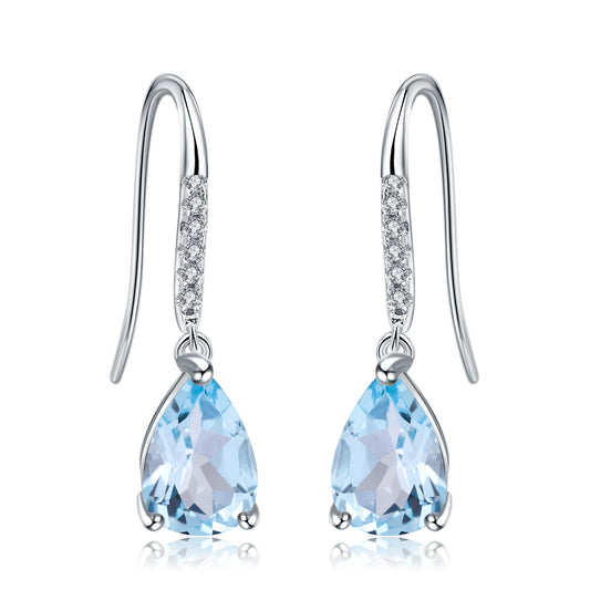 Gem's Ballet Natural Sky Blue Topaz Earrings Genuine 925 Sterling Silver Fine Jewelry 7x10mm Drop Earring For Women Fashion