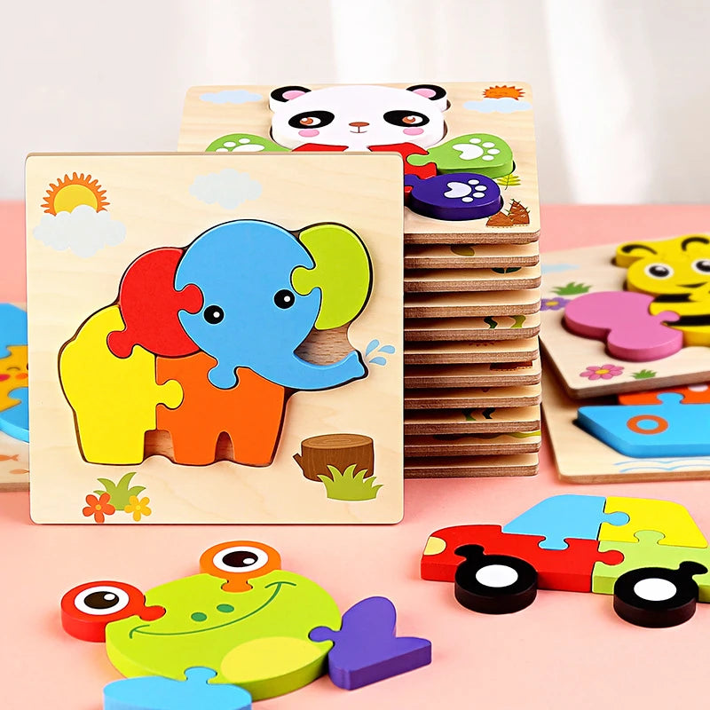 Baby Wooden Toys 3D Wood Puzzle Cartoon Animal Matching Game Intelligence Jigsaw Puzzle Toys For Children Educational