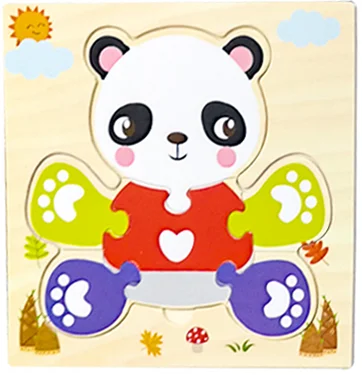Baby Wooden Toys 3D Wood Puzzle Cartoon Animal Matching Game Intelligence Jigsaw Puzzle Toys For Children Educational