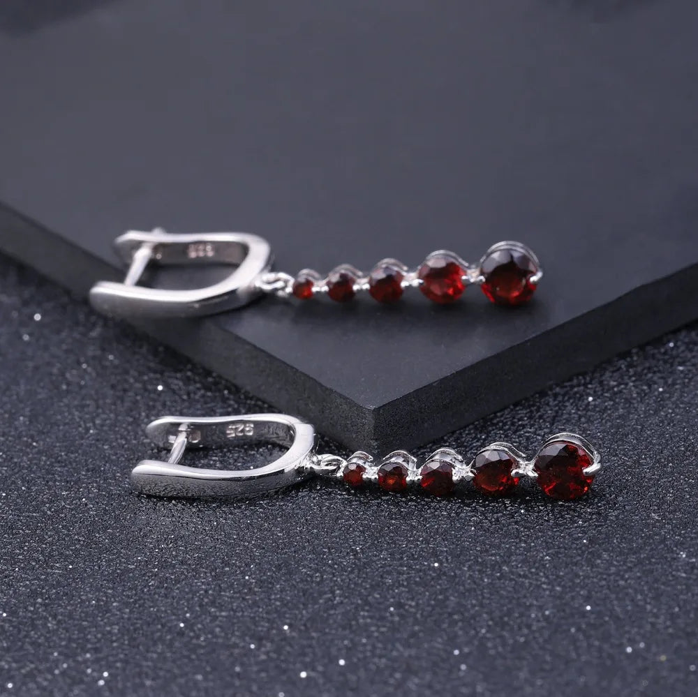 GEM'S BALLET 2.67Ct Natural Red Garnet Gemstone Drop Earrings Genuine Pure 925 Sterling Silver Earrings Fine Jewelry For Women