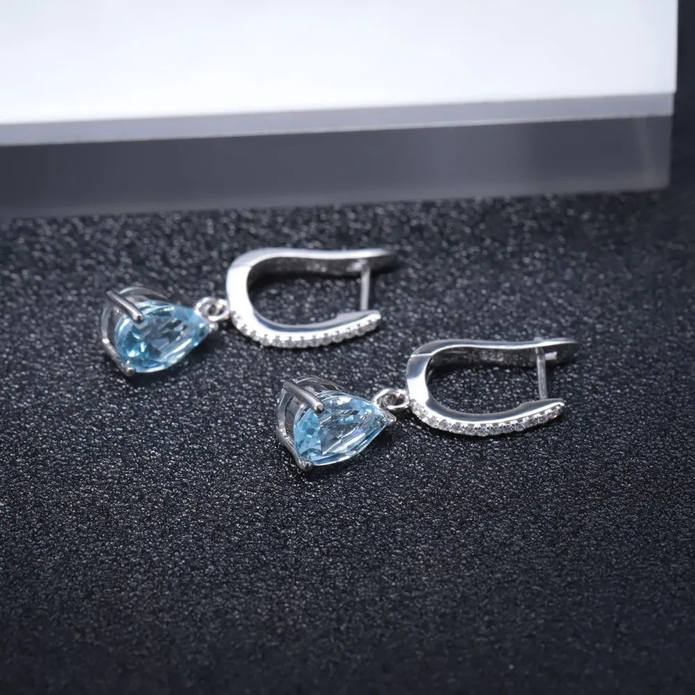 Gem's Ballet Natural Sky Blue Topaz Earrings Genuine 925 Sterling Silver Fine Jewelry 7x10mm Drop Earring For Women Fashion