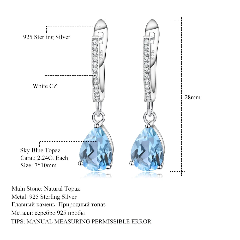 Gem's Ballet Natural Sky Blue Topaz Earrings Genuine 925 Sterling Silver Fine Jewelry 7x10mm Drop Earring For Women Fashion