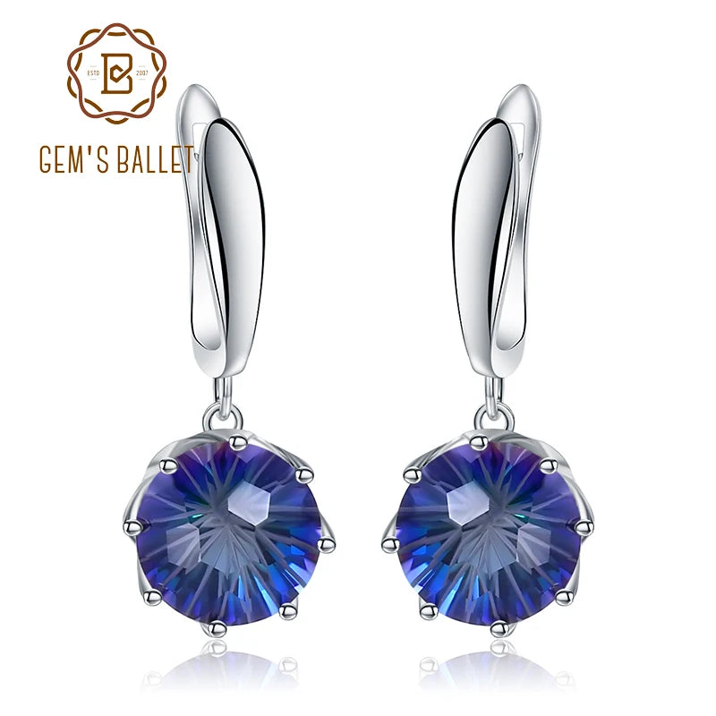 GEM'S BALLET Classic Natural Rainbow Mystic Quartz Earrings 925 Sterling Silver Drop Earrings For Women Engagement Fine Jewelry