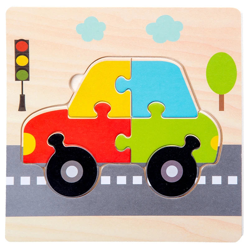 Baby Wooden Toys 3D Wood Puzzle Cartoon Animal Matching Game Intelligence Jigsaw Puzzle Toys For Children Educational