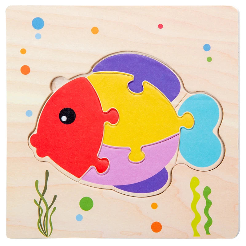 Baby Wooden Toys 3D Wood Puzzle Cartoon Animal Matching Game Intelligence Jigsaw Puzzle Toys For Children Educational