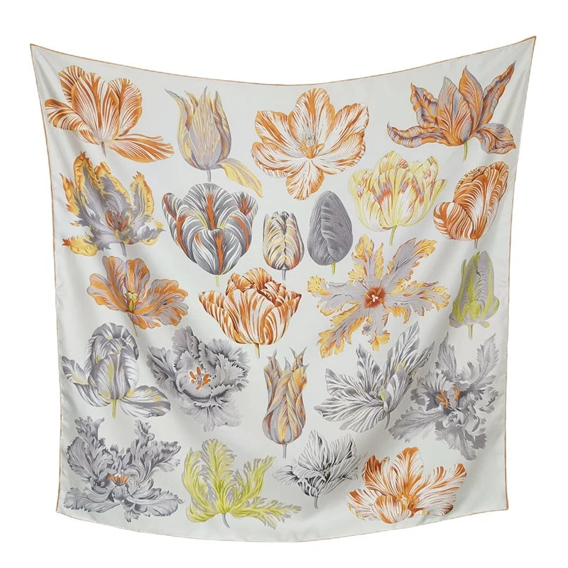 Floral 90 Silk Scarf Shawl Womens 100% Silk