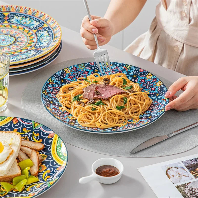 24 Piece Plates and Bowls Ceramic Dinnerware Set Stoneware Dinner/Dessert Plate Salad Soup Bowls Tableware Set