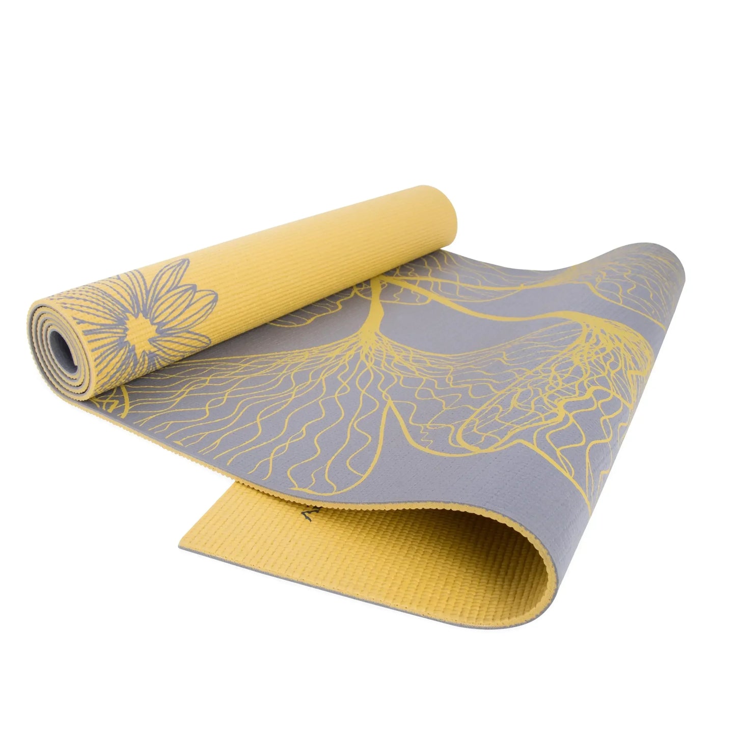 Double-Sided 5mm Yoga Mat with Straps, Dahlia & Ginkgo Pattern, Lightweight Exercise Mat for Gym & Home