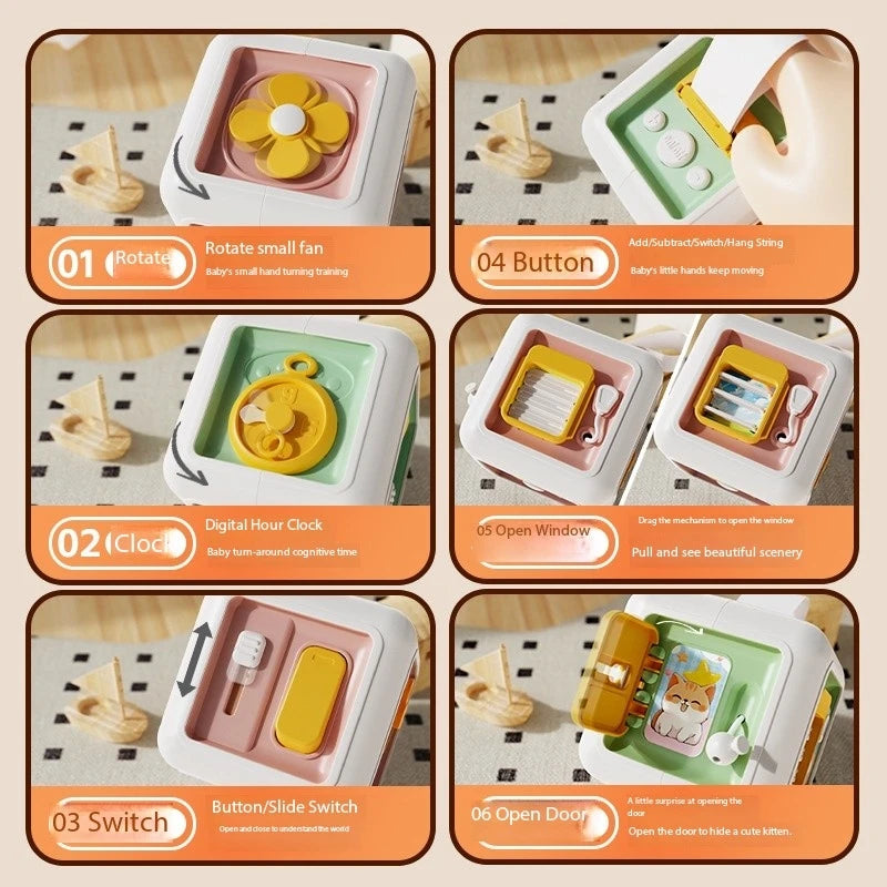 6 in 1 Montessori Educational Toys Sensory BusyBoard Baby Practice Skills Drawer Cube FidgetEducational Toys for Girl Boy