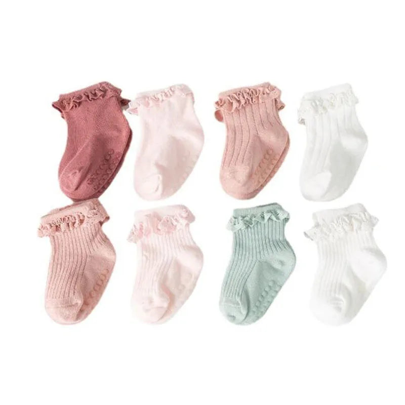 4 Pair new baby children's non-slip autumn winter cotton socks solid color baby foot socks