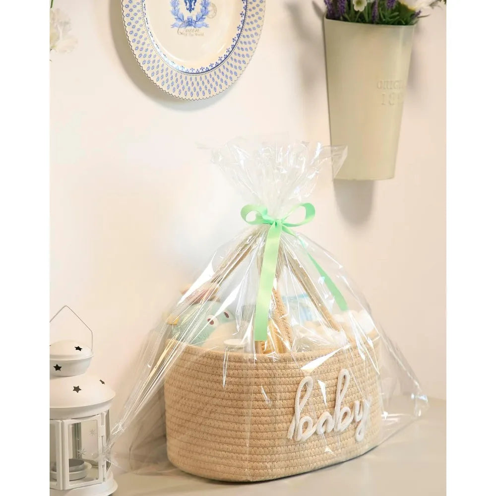 baby diaper caddy organizer, nursery storage bin basket for baby shower and baby wipes- cotton rope portable diaper bag for changing