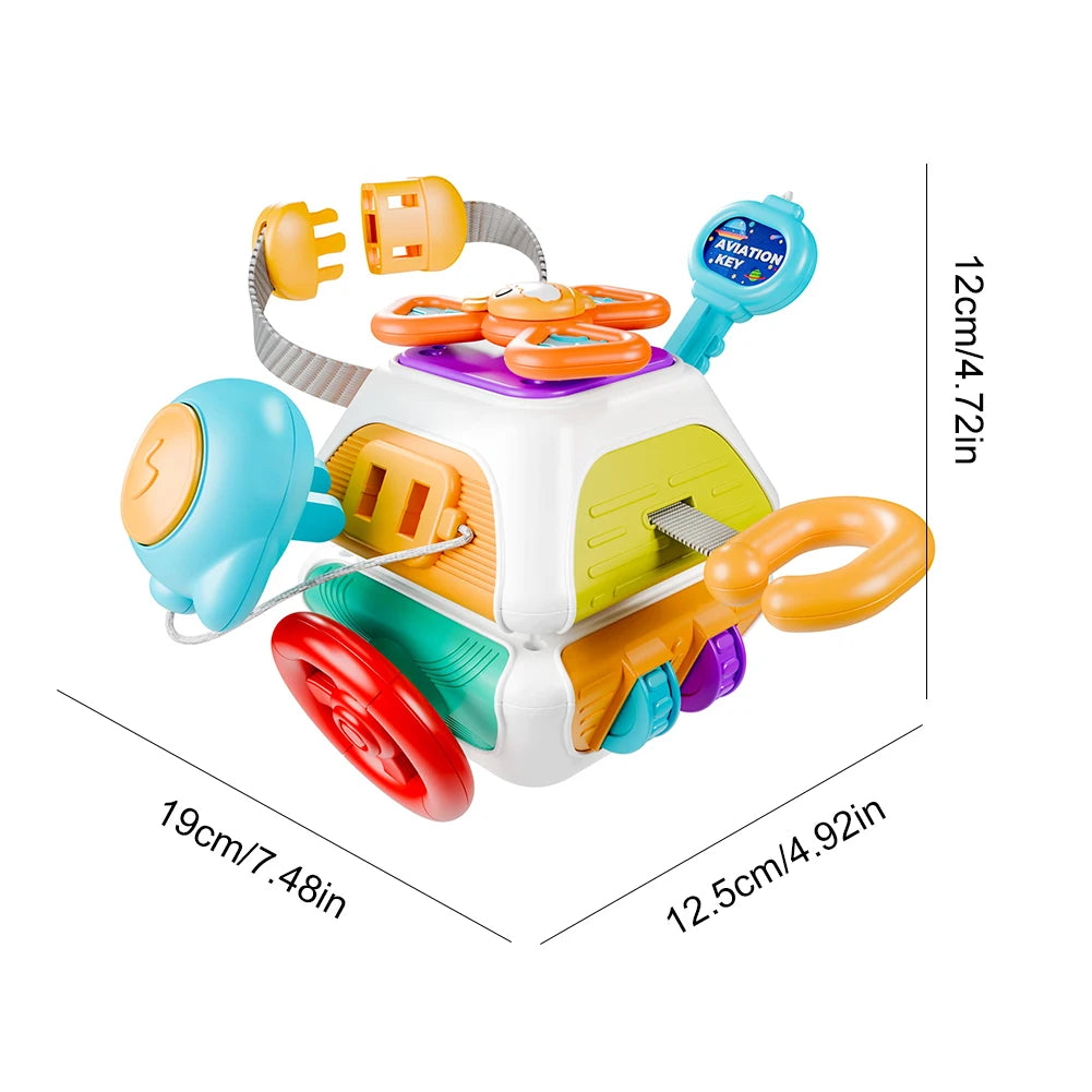 Baby Busy Board Cube Montessori Sensory Toys for Toddler 1-3 Years Old Kids Educational Learning Activities Motor Travel Toy