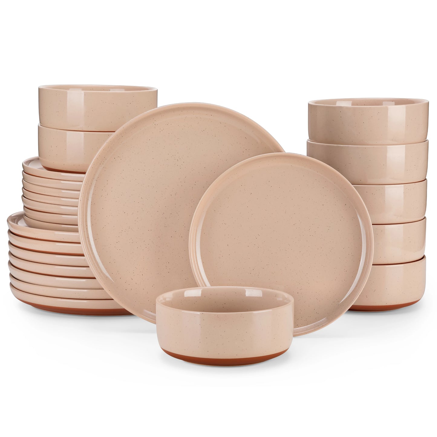 MALACASA TARA 12/24 Pcs Dinnerware Set Curved Edge Sesame Glaze Stoneware Plates Set With 4/6pcs Dinner Plate/Dessert/Bowl
