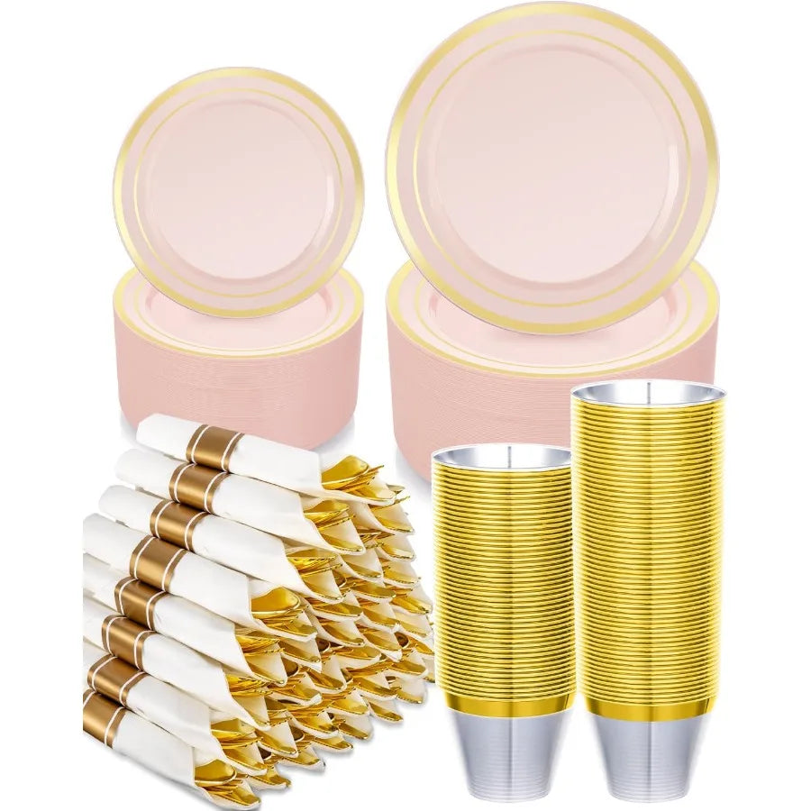 700PCS Silver Plastic Dinnerware Set for 100 Guests Disposable Plates for Party Include: 200 Plastic Plates 100 Pre Rolled Napkin