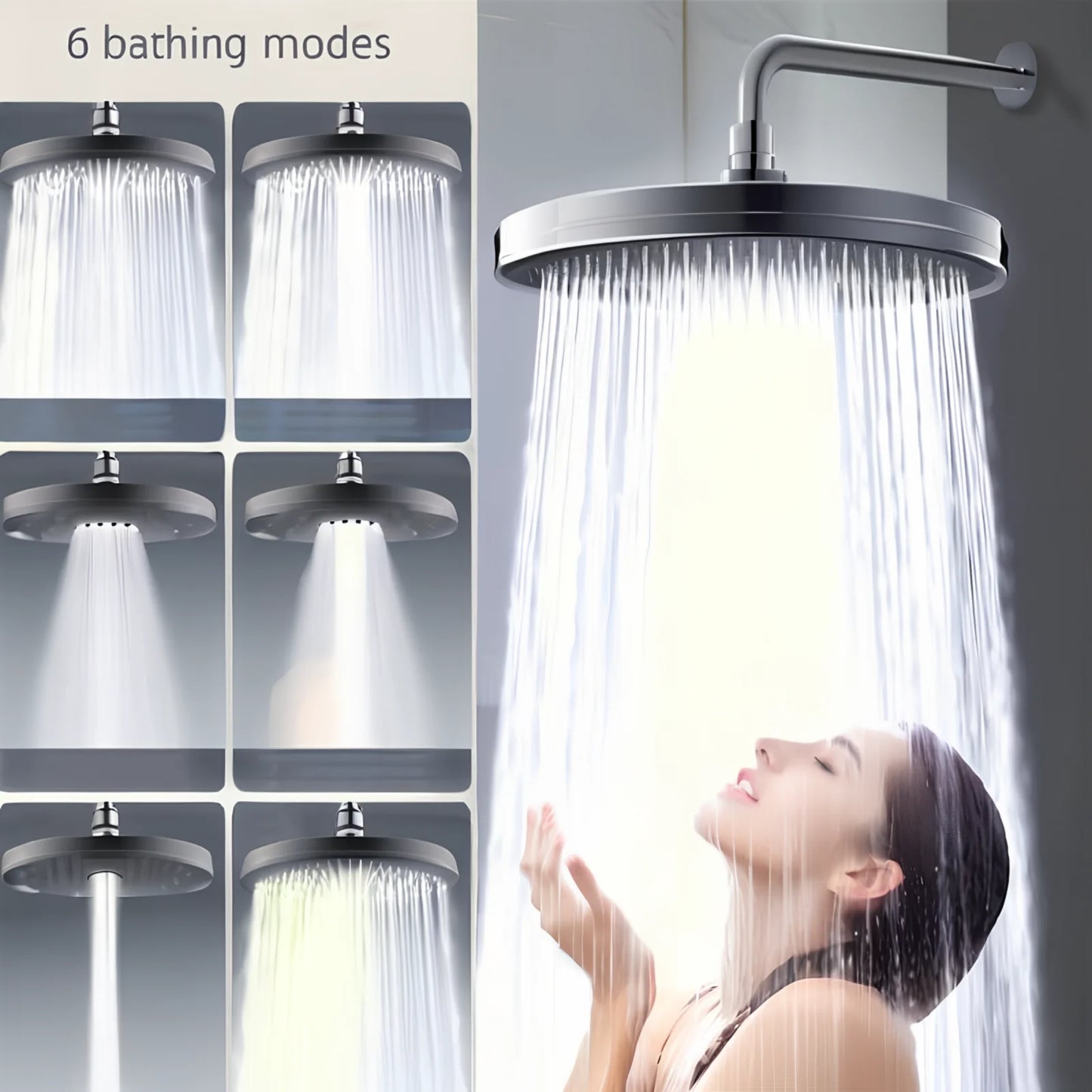 New 230mm Big Panel Showerhead 6 Mode Supercharge Rainfall Shower Head High Pressure Top Rain Shower Faucet Bathroom Accessories
