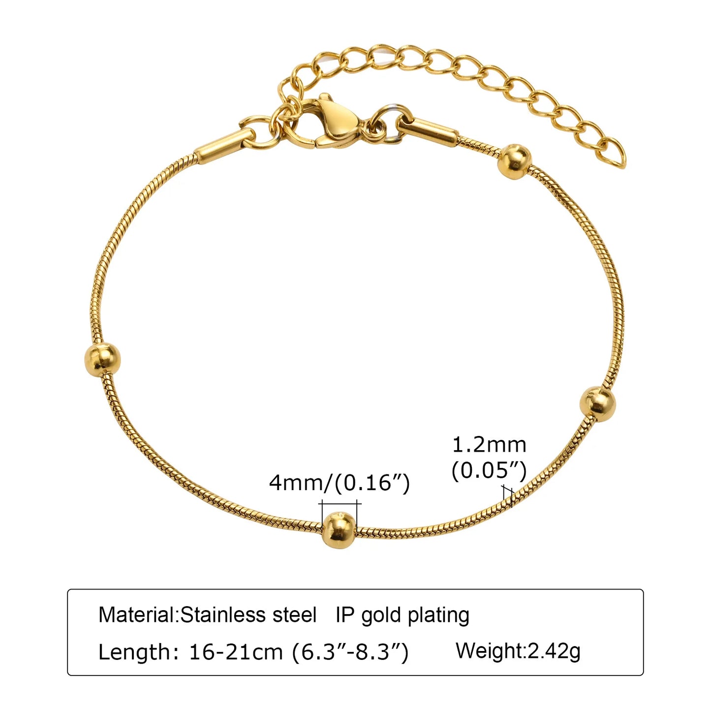 Non Tarnish Stainless Steel Bracelet Stackable for Women, Thin Herringbone Chain Bracelet Waterproof Gold Plated Jewelry