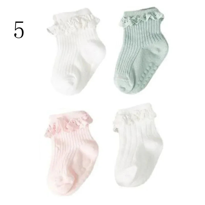 4 Pair new baby children's non-slip autumn winter cotton socks solid color baby foot socks