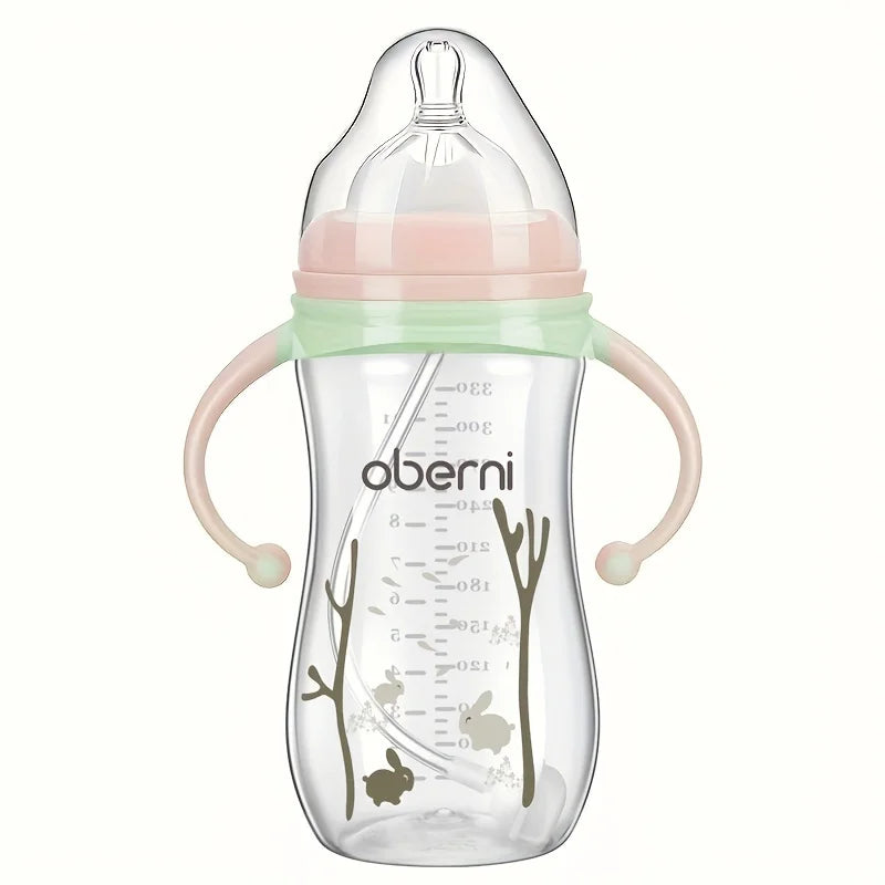 Baby Bottle with Handle, Anti-Drop Soft Nipple Water Formula Milk Feeding Sippy Bottle for Infants Toddlers Newborn