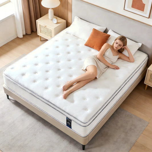 Queen King Full Size Mattress, 12\14\10 Inch Hybrid Mattress in a Box with Pocket Spring, Medium Firm,Motion Isolation
