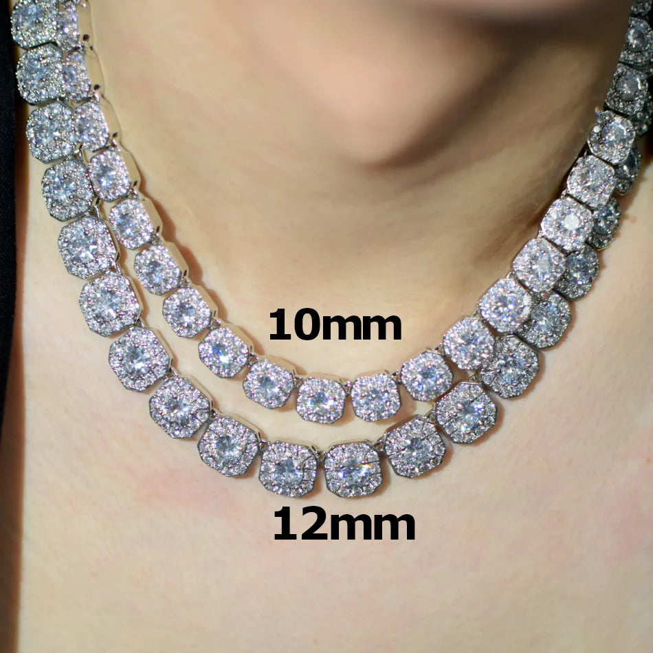 12mm Square Clustered Chain Necklace For Women Link Choker Zirconia Gold Color Fashion Jewelry