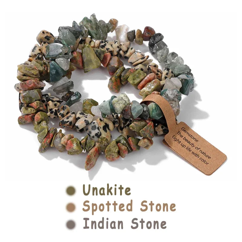 3pcs/set Natural Crystal Gem Stone Bracelet 5-8mm Irregular Amethysts Aquamarine Chips Beads Bracelets Women Men Elastic Jewelry