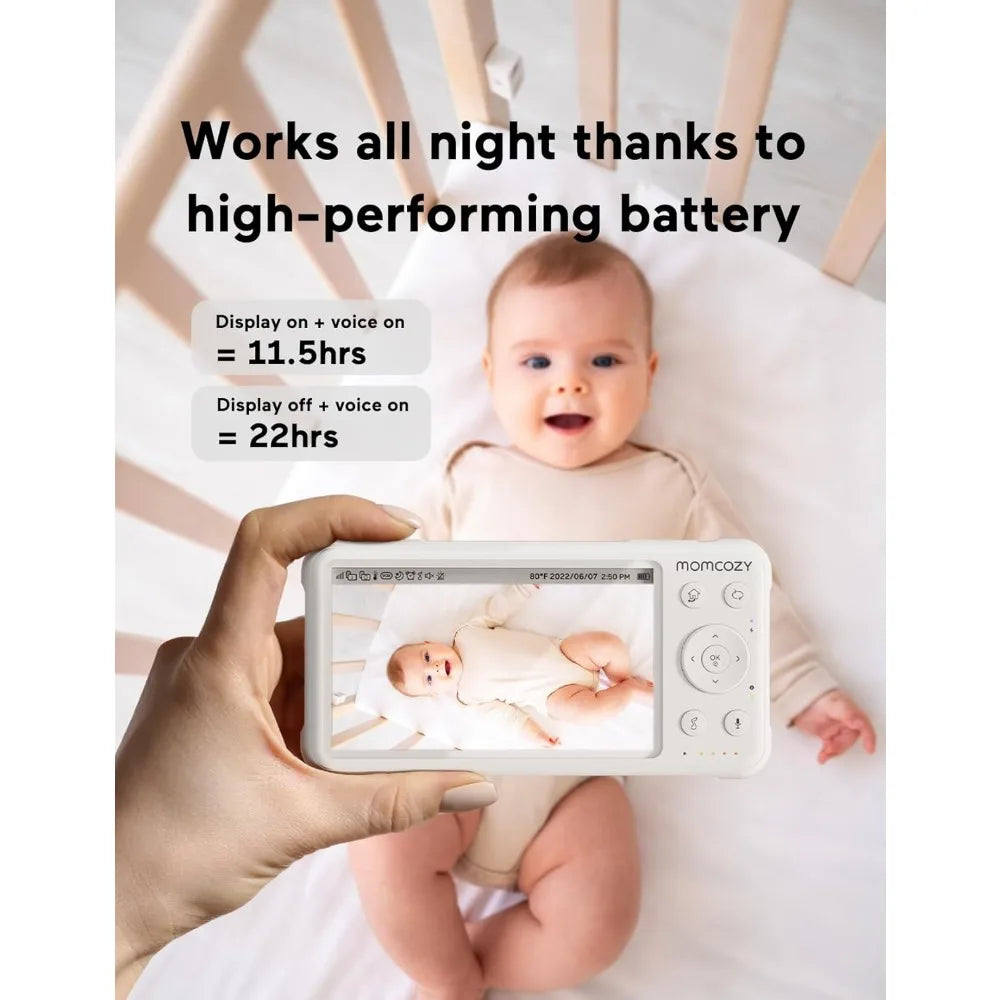 Baby Monitor with 2 Cameras 5’’ 1080P Split Screen Video Baby Monitor with Camera and Audio no WiFi for Baby Safety 5000mAh Bat